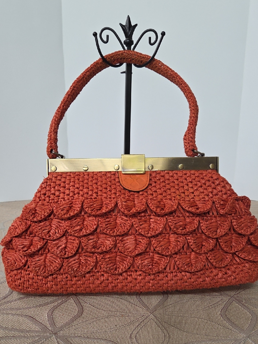 Patricia Nash Ferrara Woven Raffia Frame Bag, Koi Orange Satchel! - Picture 1 of 16